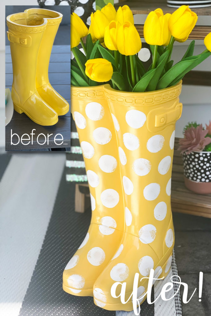 rubber boots planter makeover - Re-Fabbed