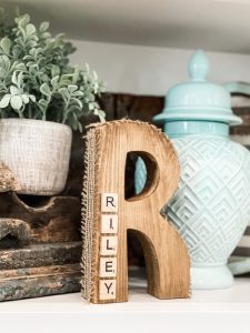 wooden letter scrabble decor