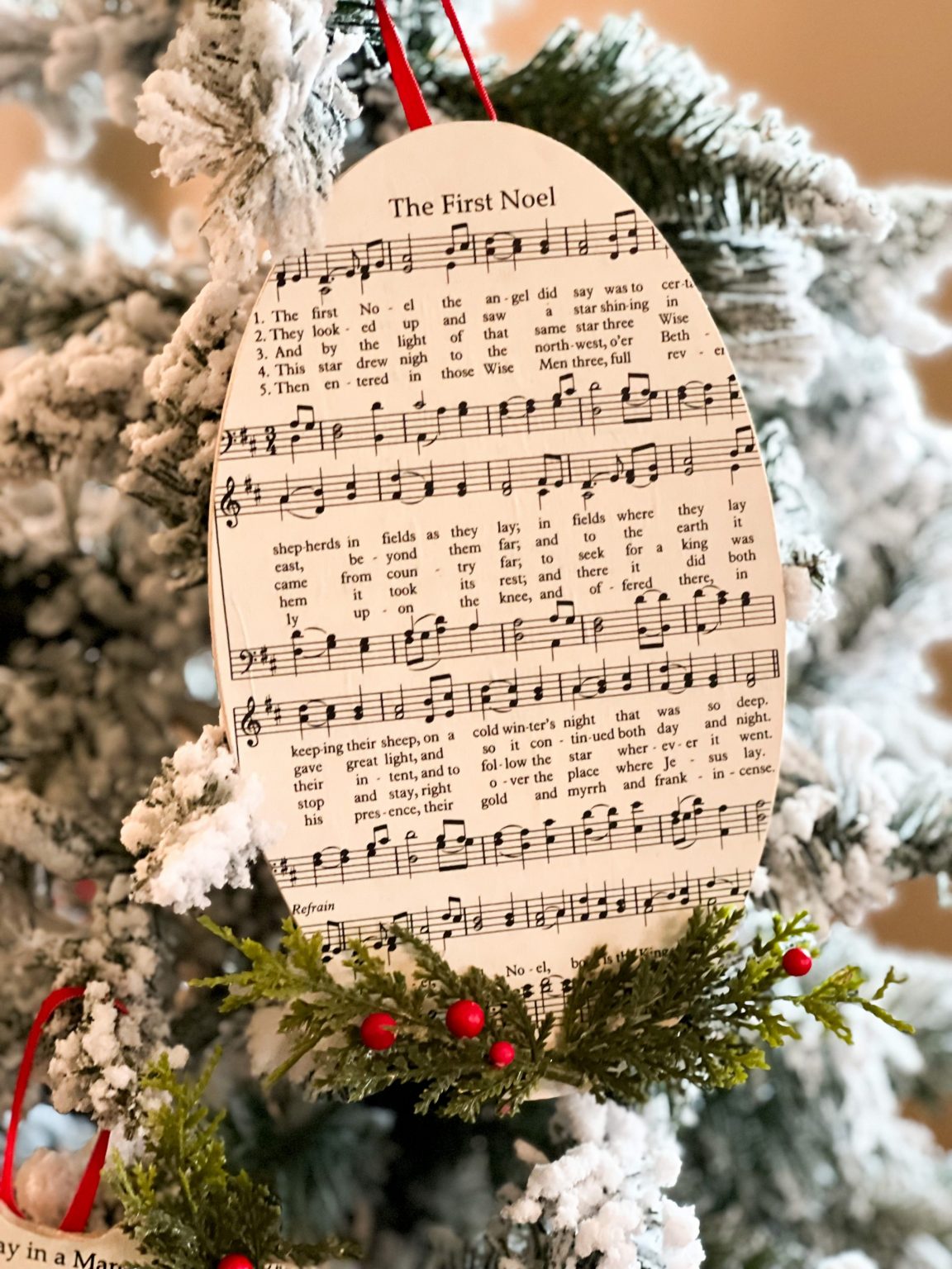 how to mod podge christmas hymns to create ornaments - Re-Fabbed