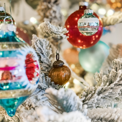 how to create a vintage Christmas tree with glass ornaments